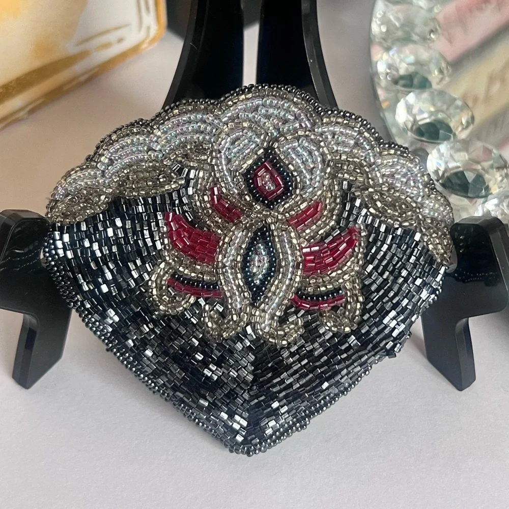 Vintage  Beaded  with Silver and Pink Accents coin pouch